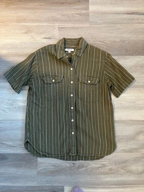 Madewell Green Striped Short Sleeve Shirt